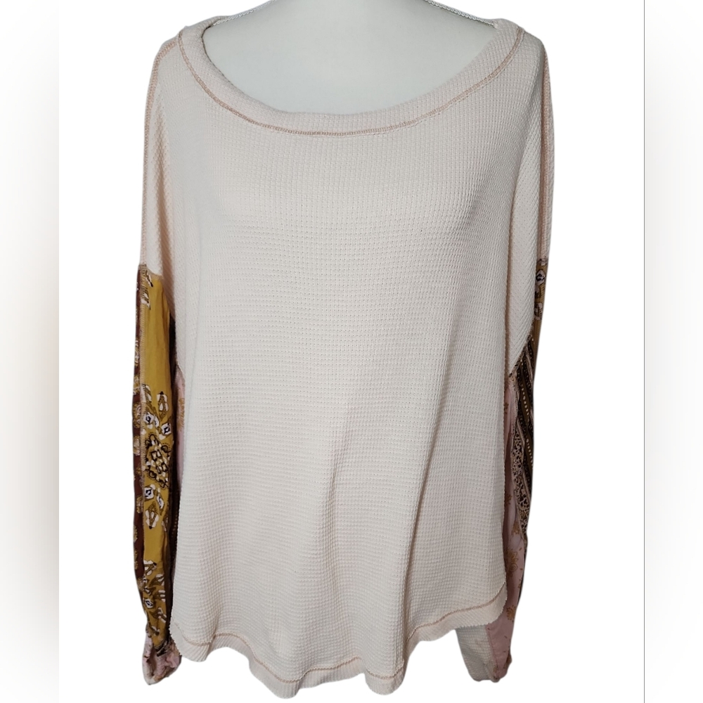 We The Free Light Pink Boho Sleeve Waffle Knit Top Size Medium
